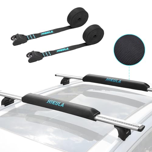 28" Soft Aero Roof Rack Pads for Various Crossbars with Two 15' Premium Scratch Resistant Silicone Buckle Tie Down Straps for SUPs