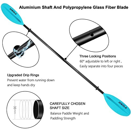 HIKULA Kayak Paddle 4 Pieces Aluminum Shaft and PP Blade Floating 86.6in/220cm